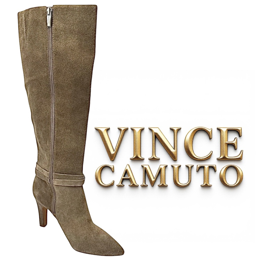 Vince Camuto Women’s Taupe Suede Knee High Boots Size 6.5 Almond Toe Heels